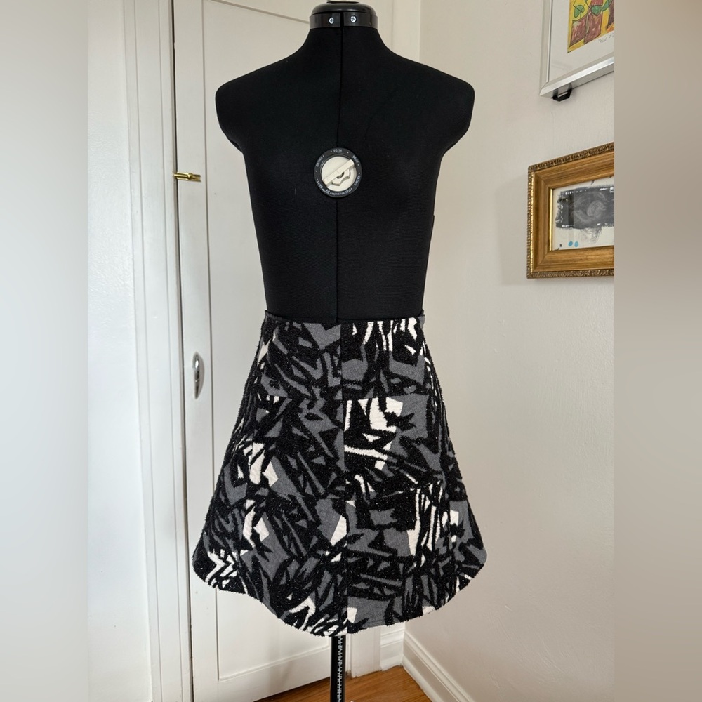 Zara Black and White Abstract Shimmer Skater Skirt - XS - EUC